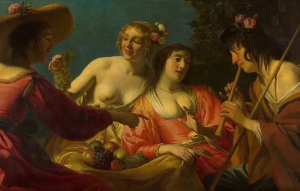 Picture picture, canvas, 1632, oil, mythology, Gerard van Honthorst, Gerrit van Honthorst, Four nymphs and a …