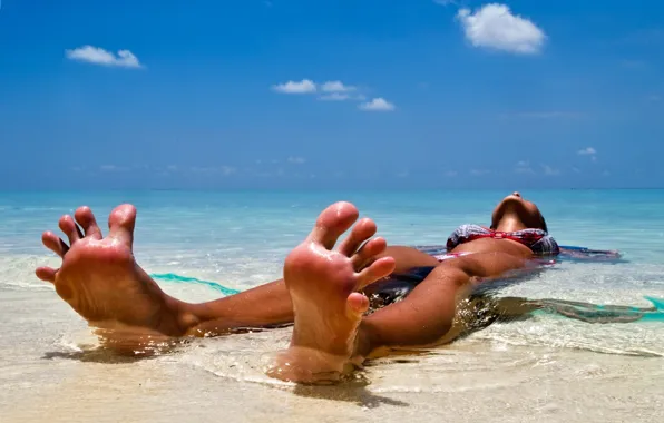 Sea, beach, summer, the sky, mood, feet, Girl, fingers