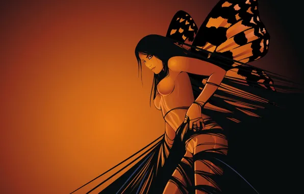 Chest, girl, butterfly, vector