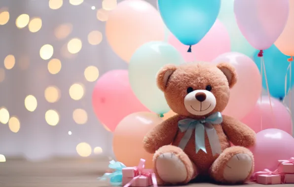Balls, lights, balloons, holiday, gift, balls, toy, bear