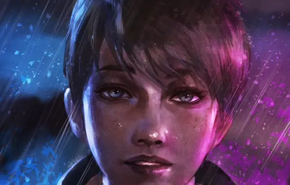 Girl, face, android, art, Black, Detroit Become Human, AX400