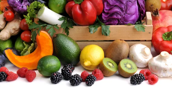 Berries, raspberry, lemon, mushrooms, kiwi, fruit, tomatoes, BlackBerry