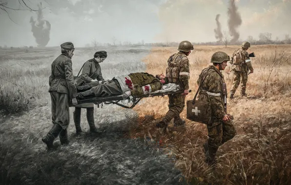Field, Soldiers, USSR, Russia, Art, Ukraine, The great Patriotic war, Conflict