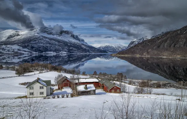 Winter, mountains, lake, home, Norway, Norway, mountain Filefjell, Of valdres