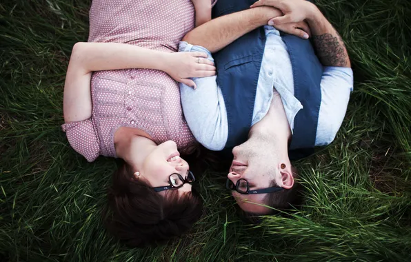 Picture GIRL, NATURE, GRASS, PAIR, VIEWS, LOVE, GUY, HAPPINESS