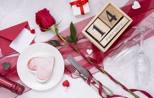 Flower, glass, letter, table, holiday, gift, wine, cubes