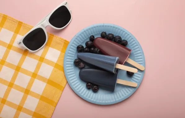 Summer, berries, blueberries, ice cream, pink background, dessert, Popsicle, napkin