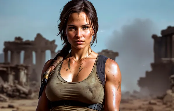 Lara Croft, Apocalypse, AI art