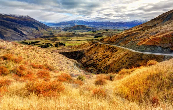 Field, autumn, mountains, hills