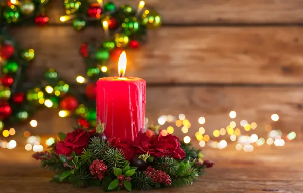 Picture branches, holiday, new year, candles, decor, composition, Svetlana Kolpakova