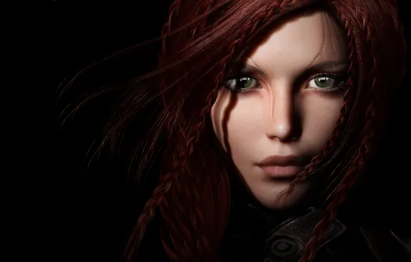 Picture look, girl, rendering, hair, red, black background