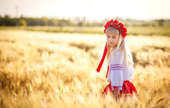 Wheat, field, girl, Ukraine, wreath, Ukrainian
