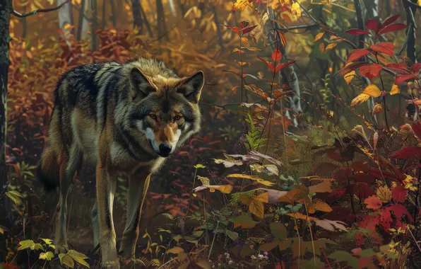 Grass, Trees, Forest, Wolf, Predator, Digital art, AI art, The Art of Artificial Intelligence