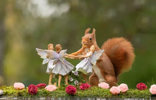 Look, water, flowers, children, pose, glade, girls, protein