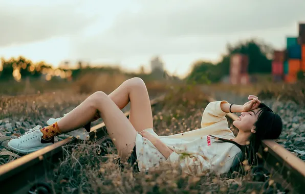 Girl, railroad, Asian