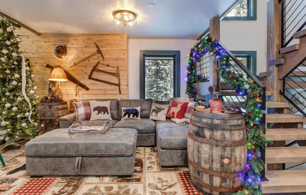Decoration, style, tree, interior, New Year, Christmas, ladder, living room