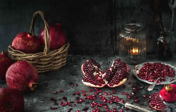 Grain, lantern, still life, garnet