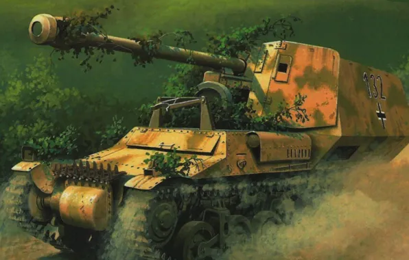 Picture figure, art, tank fighter, German self-propelled artillery, Marder I, Sd.Car. 135, marten
