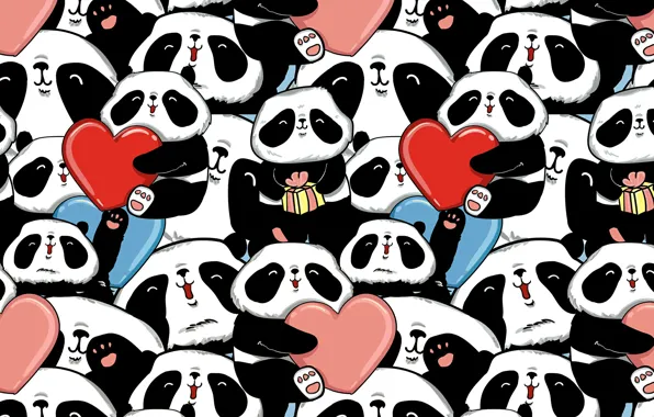 Hearts, bears, Panda