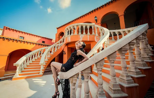 The sun, pose, model, portrait, makeup, figure, dress, hairstyle