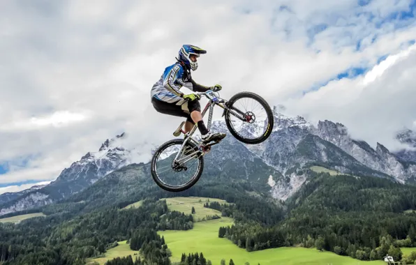 The sky, mountains, jump, sport, horizon, sport, extreme, Bike