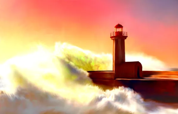 Lighthouse, painting, lighthouse