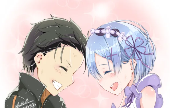 Romance, anime, art, two, Subaru, Re: Zero kara hajime chip isek or Seikatsu, REM