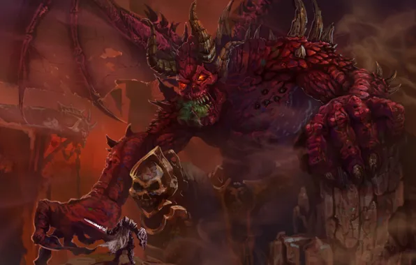 Monster, the demon, cave, knight