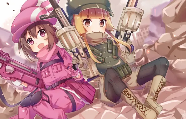 Picture weapons, girls, anime, Sword Art Online, Sword Art Online Alternative: Gun Gale Online