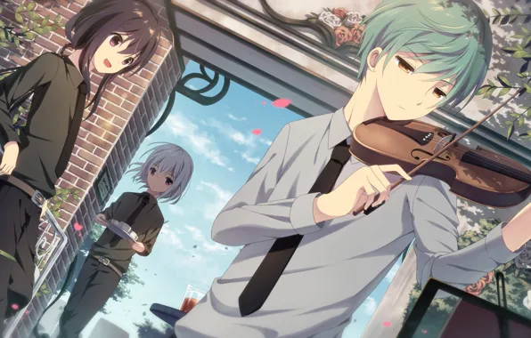 Sadness, violin, anime, art, guy, Touken Ranbu