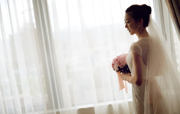 Girl, bracelet, Asian, the bride, wedding bouquet