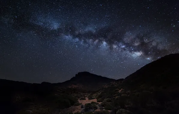Space, stars, mountains, silhouette, The Milky Way, secrets