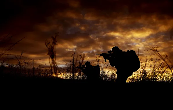 Picture weapons, army, silhouette, soldiers