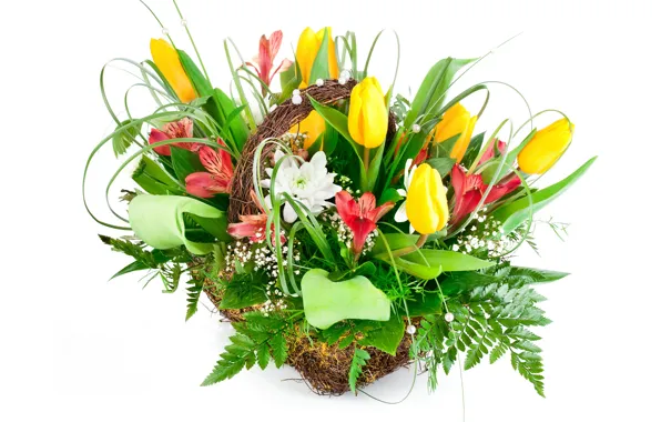 Picture flowers, bouquet, tulips, alstremeria