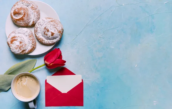 Flowers, Breakfast, red, red, love, flowers, romantic, tulips