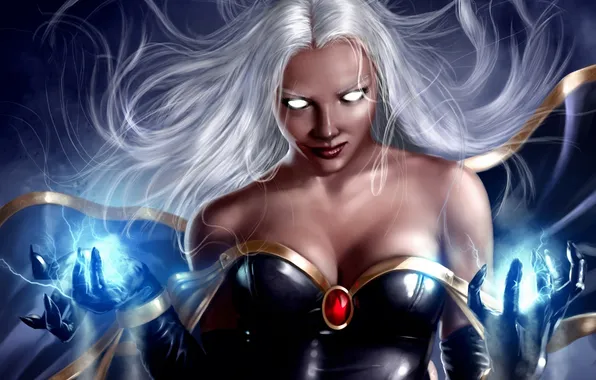 Eyes, girl, zipper, hands, art, gloves, storm, x-men