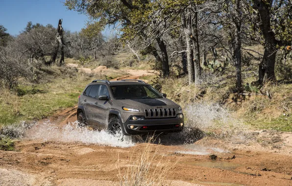 Picture water, trees, dirt, SUV, the roads, American, Jeep Cherokee Trailhawk