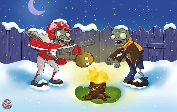 Winter, the fire, zombies, Plants vs Zombies
