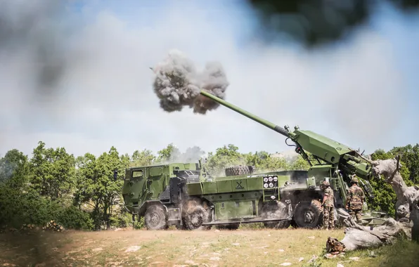 France, Soldiers, Shot, SAU, Howitzer, Caesar, 155 mm, CAESAR