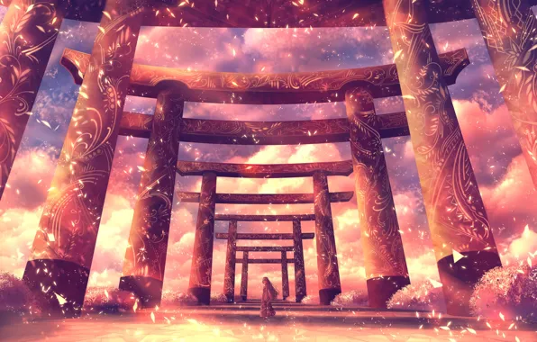 The sky, girl, torii