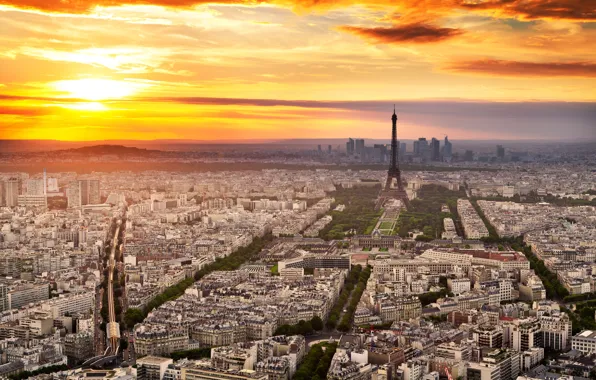 The sky, clouds, sunset, the city, Eiffel tower, Paris, France, paris