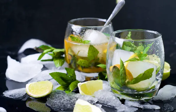 Ice, lime, mint, lemonade
