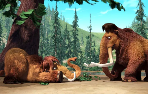 Picture cartoon, ice age, fur, tusks, ice age, a ten-ton mammoth, Manny, devotional possum