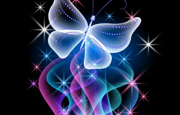 Butterfly, abstract, design, blue, pink, butterfly, glow, neon