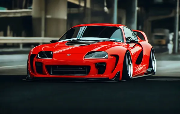 Toyota, Cars, Toyota Supra, Widebody, Aftermarket, AI art, Red cars, Toyota Supra Mk4