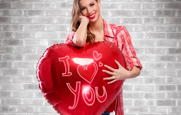 Girl, red, balloon, heart, shirt, I love you, heart, Valentines Day