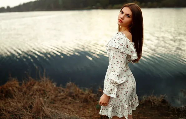 Forest, look, girl, nature, face, pose, hat, dress
