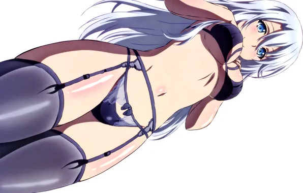 Picture girl, sexy, lingerie, bra, cleavage, panties, thighhighs, long hair