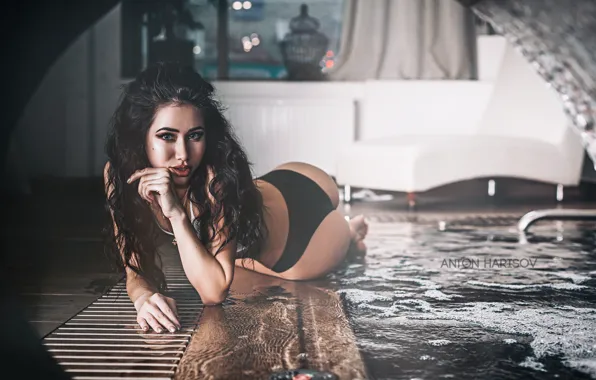 Ass, ass, look, girl, pose, hair, panties, pool