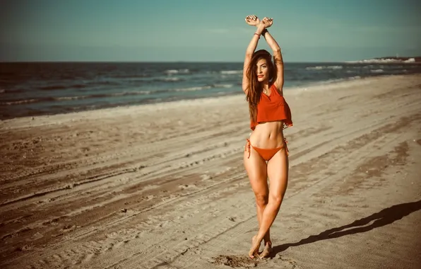 Sand, sea, beach, bikini, good figure, model posing, The beauty is resting